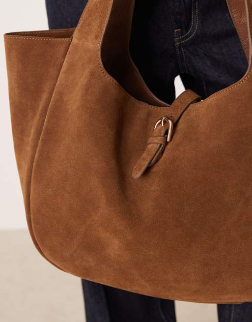 Accessorize - Sac porté épaule en daim avec languette à boucle - Marron, 4 de 4