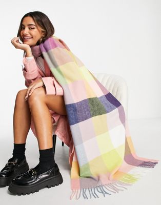 Accessorize Sadie colourblock blanket scarf in check multi