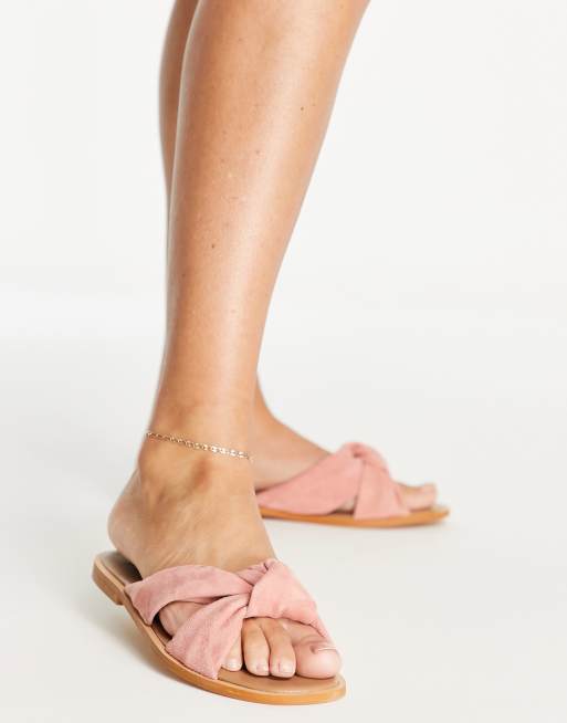 Accessorize - Sandali bassi in pelle color cipria con incrocio