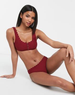 Accessorize Scallop Bikini Bottom In Berry-brown