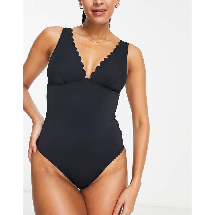 Accessorize scallop plunge shaping swimsuit in black