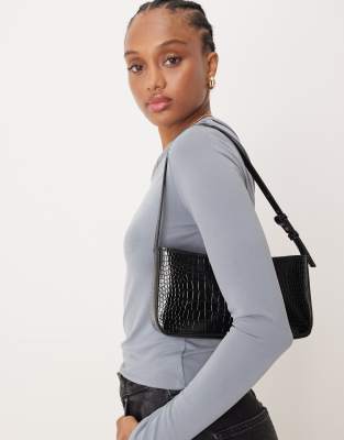 Accessorize - Schultertasche in Kroko-Schwarz