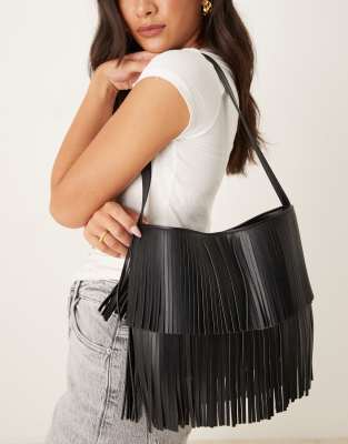 Accessorize - Schultertasche in Schwarz mit Fransen