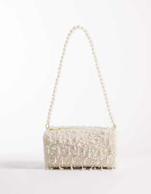Accessorize - Schultertasche in Weiß mit Perlenverzierung