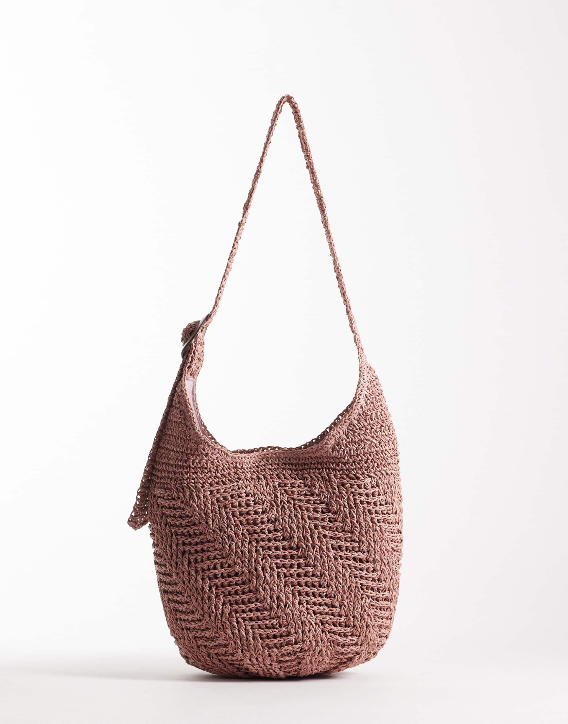 accessorize scoop raffia slouchy bag in pink