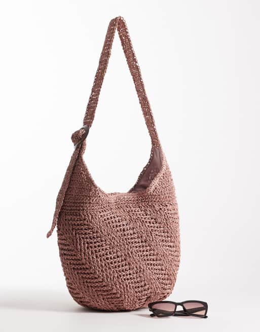 Accessorize scoop raffia slouchy bag in pink, 2 of 4