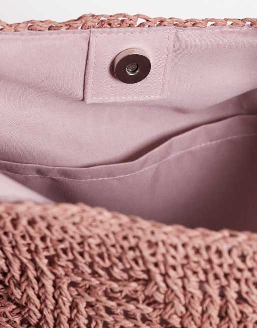 Accessorize scoop raffia slouchy bag in pink, 3 of 4