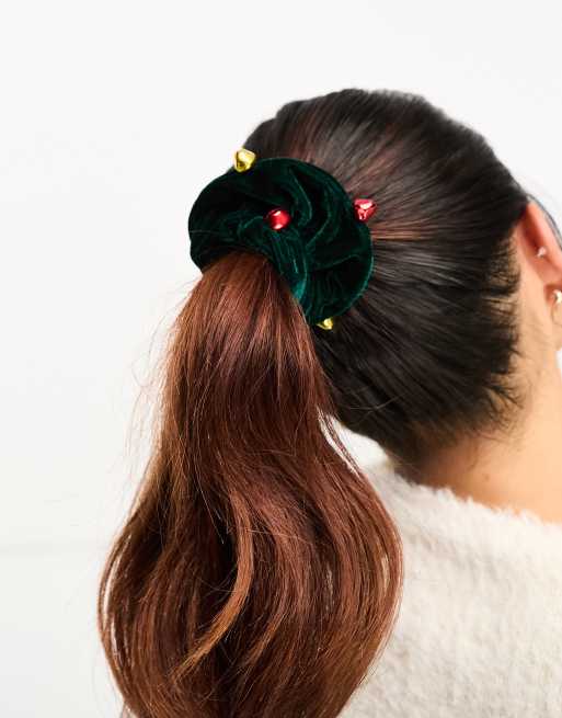 Accessorize - Scrunchie i grøn med julekugler