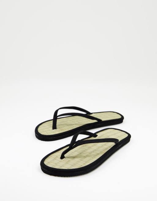 Accessorize seagrass thong flip flops in black