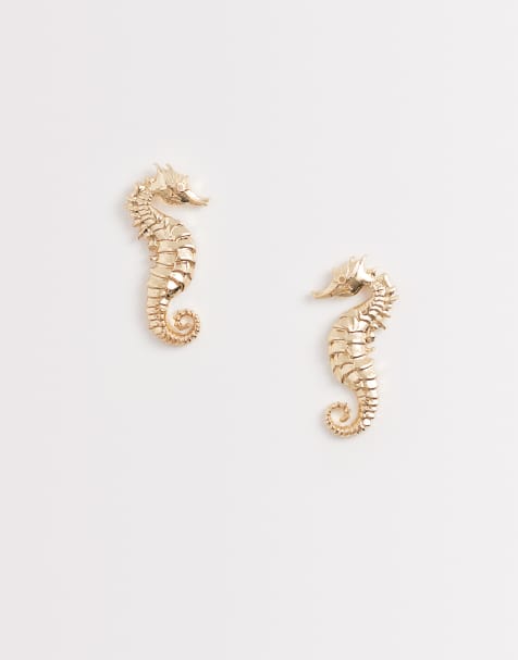 Accessorize seahorse stud earrings in gold - view 1