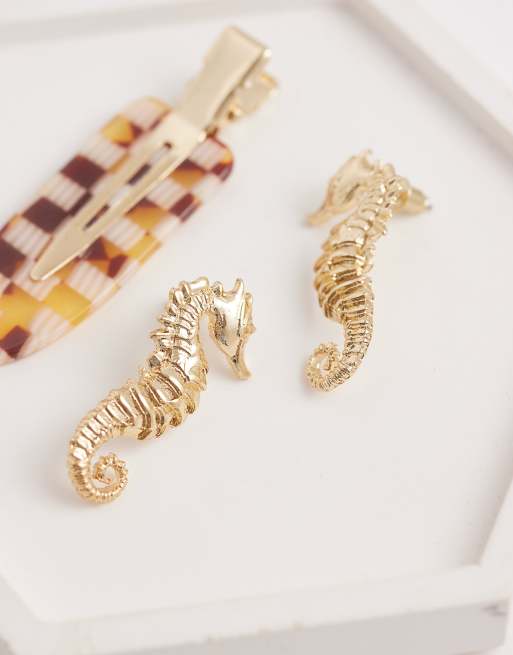 Accessorize seahorse stud earrings in gold, 2 of 4
