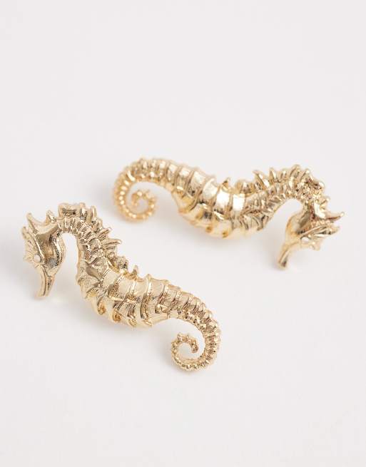 Accessorize seahorse stud earrings in gold, 4 of 4