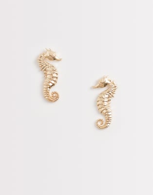 Accessorize - Seepferdchen-Ohrstecker in Goldoptik-Goldfarben