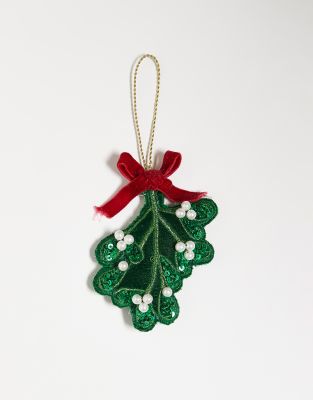 Accessorize Accessorize sequin mistletoe christmas tree decoration in green