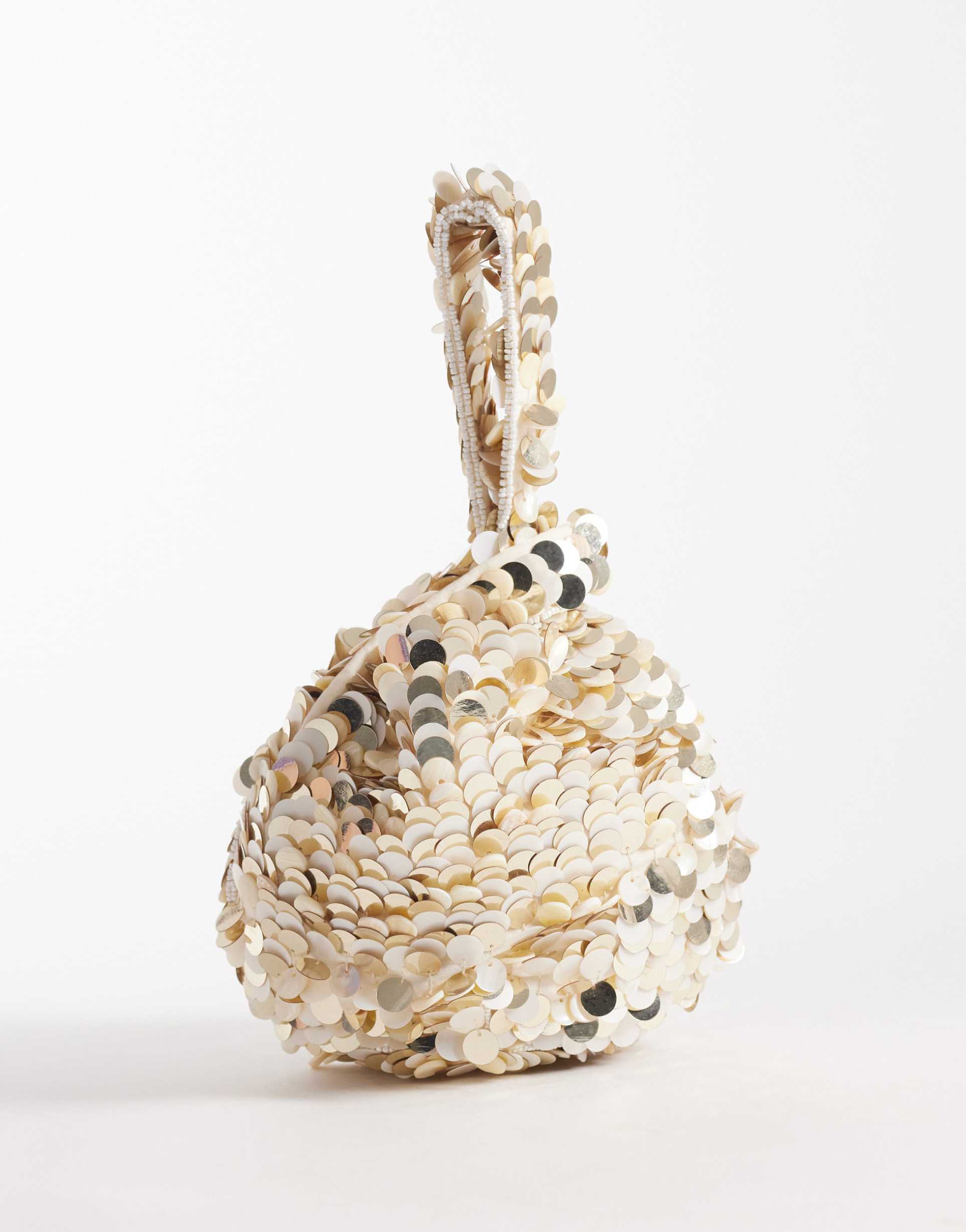 accessorize sequined loop handle bag in cream