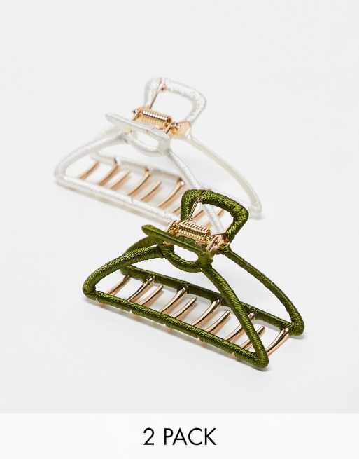 Accessorize - Set van 2 geweven haarklemmen in groen/wit