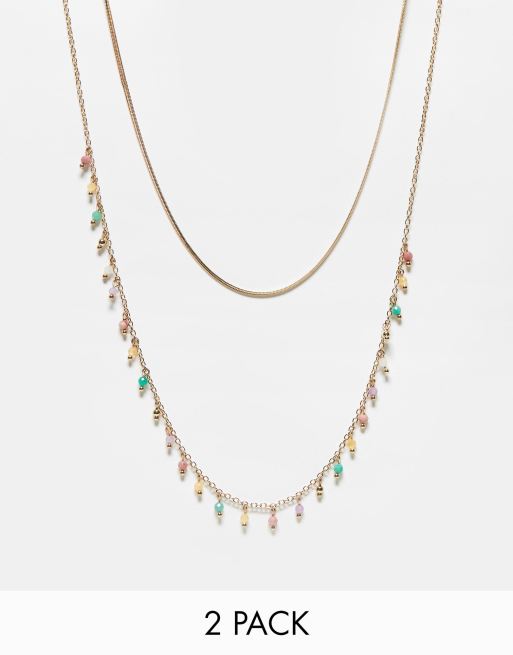 Accessorize - Set van 2 kettingen met kraaltjes in goud
