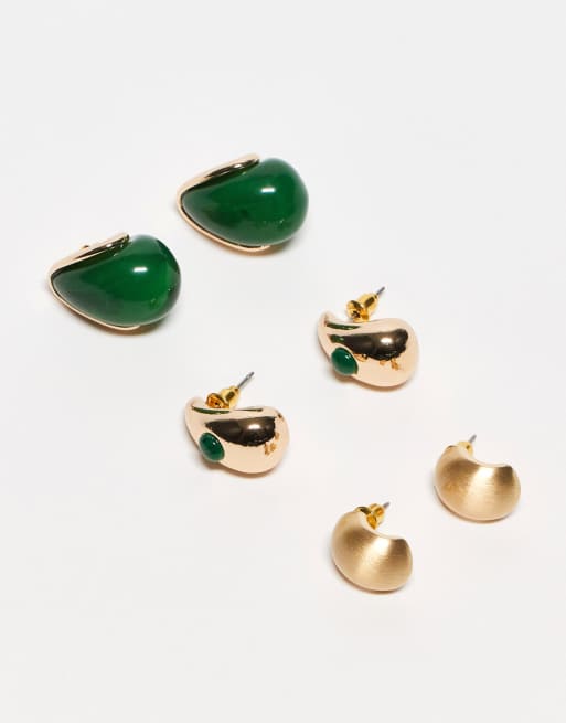 Accessorize - Set van 3 paar gebogen oorbellen met hars in goud