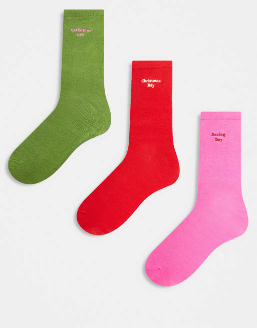 Accessorize - Set van 3 paar sokken met kerstslogan in multi, 2 van 3