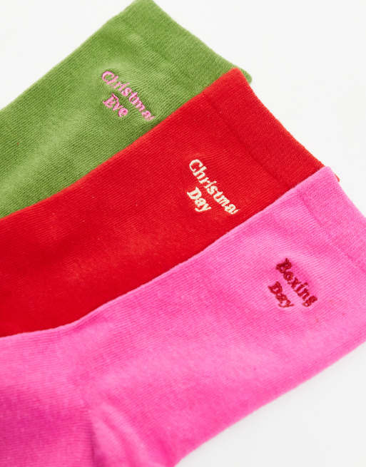 Accessorize - Set van 3 paar sokken met kerstslogan in multi, 3 van 3