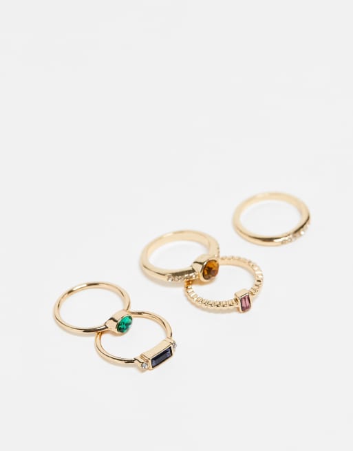 Accessorize - Set van 5 ringen met schitterende edelsteentjes in goud