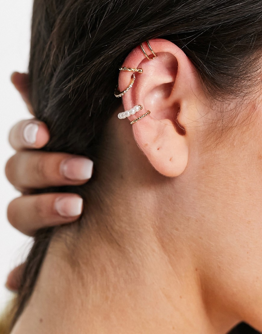 Accessorize - Set van oorbellen en oorcuffs met siersteentjes in goud