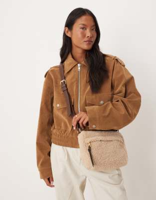 Accessorize Shearling Crossbody Bag In White