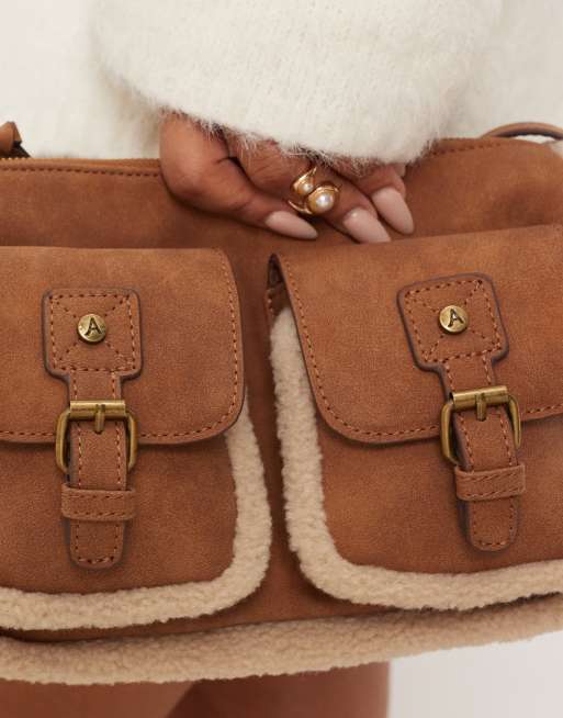 Accessorize shearling pocket crossbody bag in tan, 3 of 4