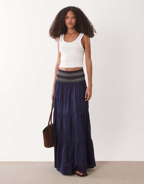 Accessorize shirred waist maxi skirt in navy - view 1