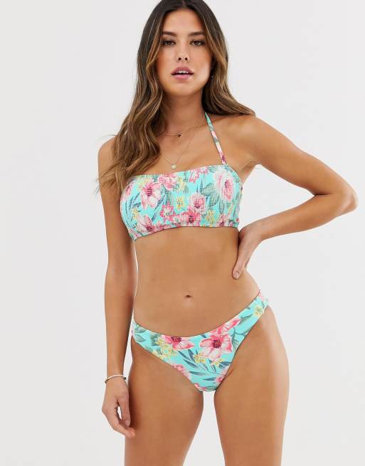Accessorize shirring bandeau bikini top in floral, 4 of 4
