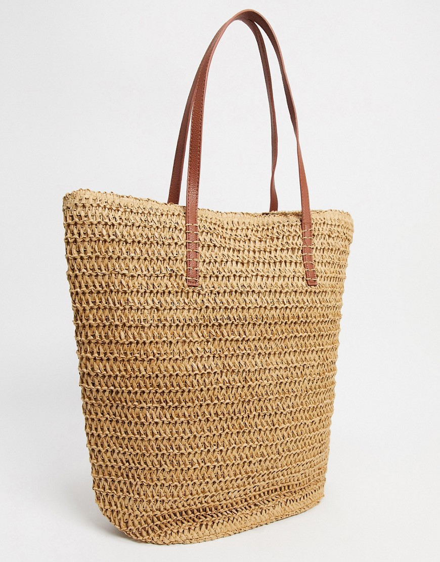 Accessorize shopper bag in straw-Beige