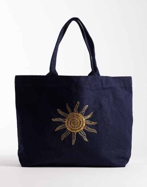 Accessorize – Shopper-Tasche in Marineblau mit Sonnenverzierung - view 1