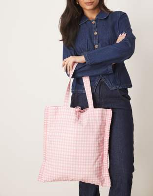 Accessorize - Shopper-Tasche in Rosa mit Vichy-Karomuster