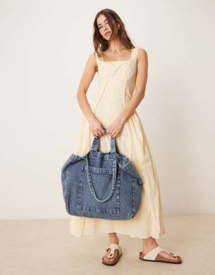 Accessorize - Shopper-Tragetasche aus verwaschenem Denim mit doppelten Trageriemen-Blau