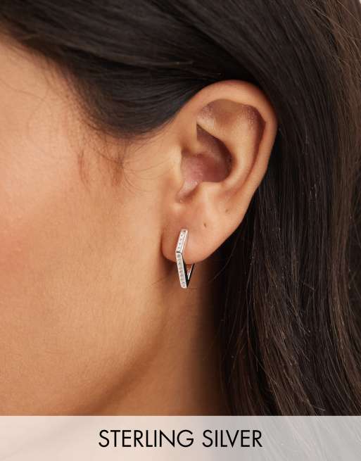 Accessorize – Silberfarbene Ohrstecker aus Sterlingsilber mit eckigem Design und Schmucksteinen