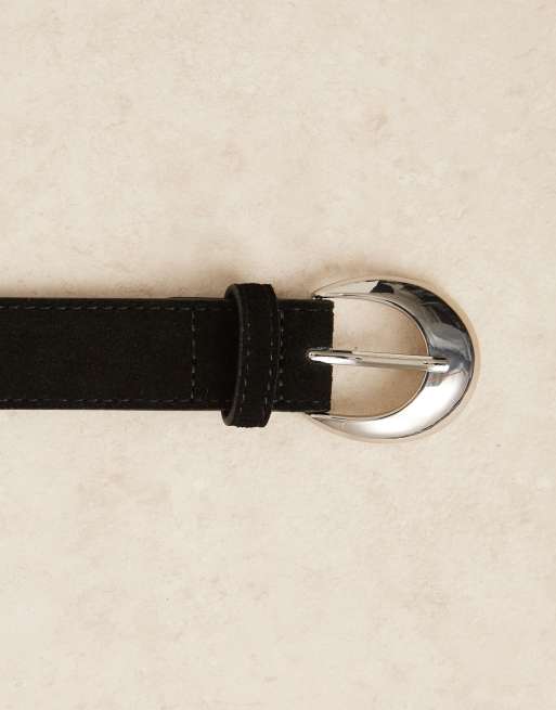 Accessorize silver-tone buckle suede belt in black, 2 of 3