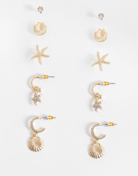 Accessorize Simone 5-pack starfish earrings in gold - view 1