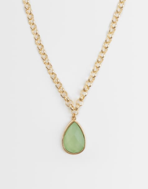 Accessorize single gem pendant necklace in green - view 1