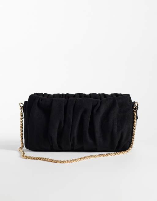 Accessorize skuldertaske i sort suedette med rynkedetalje, 4 af 4