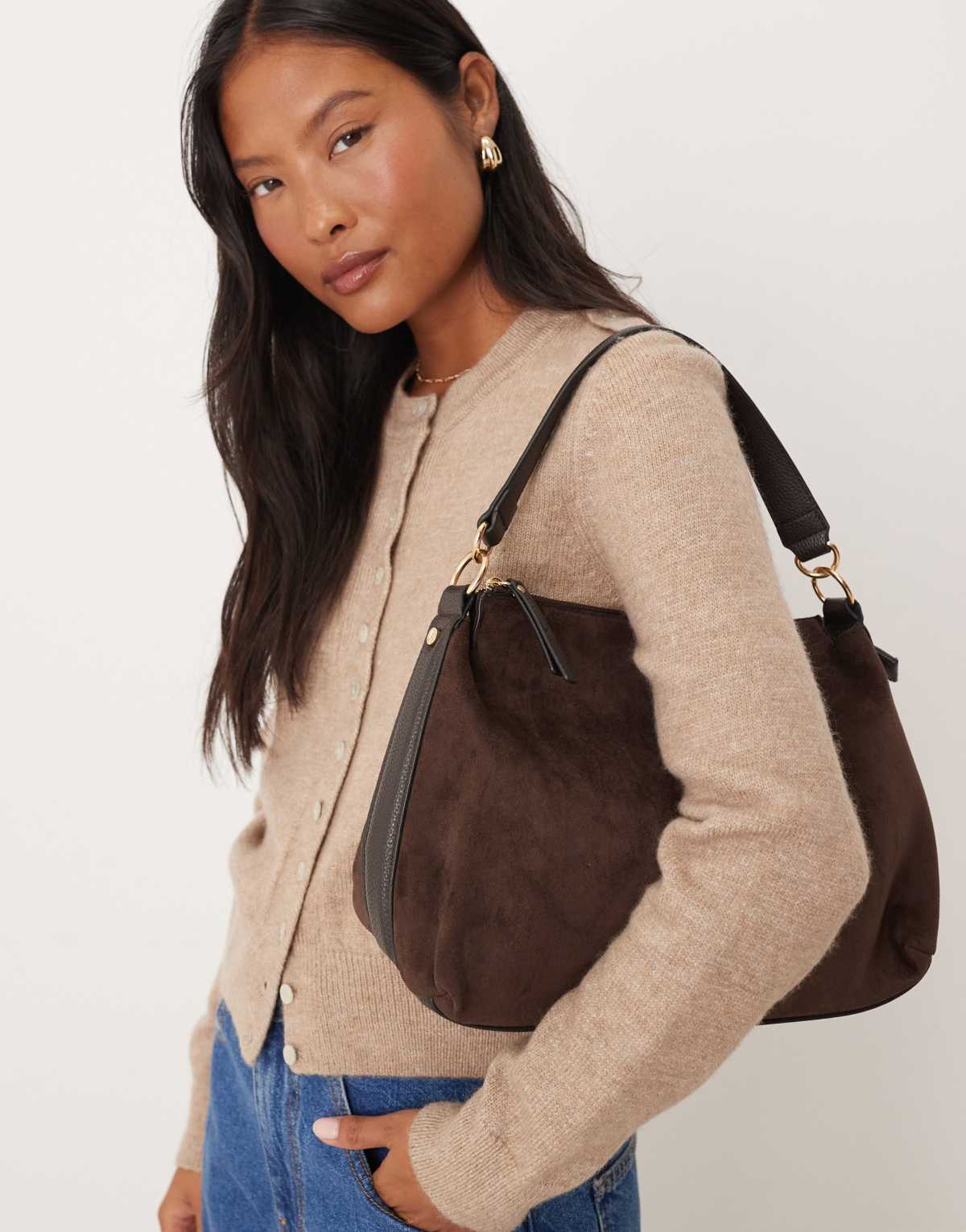 Accessorize slouch suedette handheld bag in chocolate