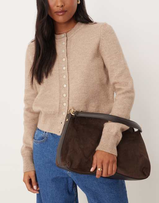 Accessorize slouch suedette handheld bag in chocolate