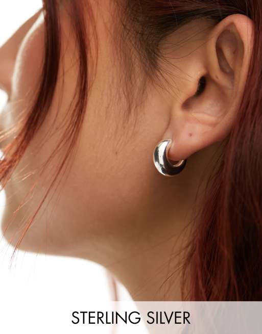 Accessorize - Små chunky hoop-øreringe i sterlingsølv