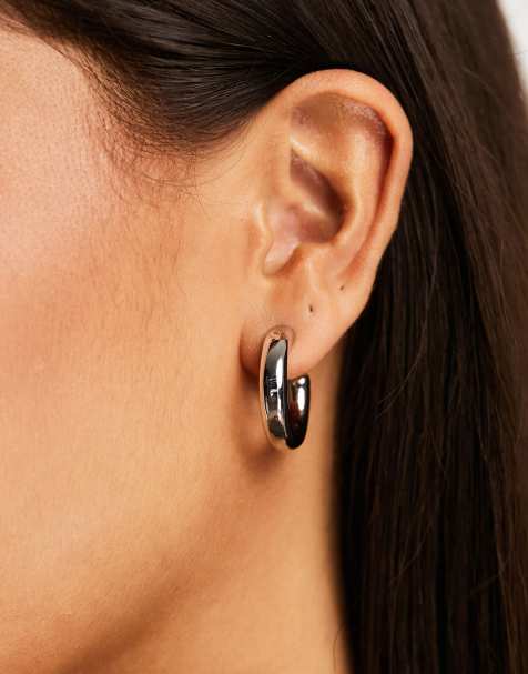 Accessorize small chunky hoop earrings in silver - view 1