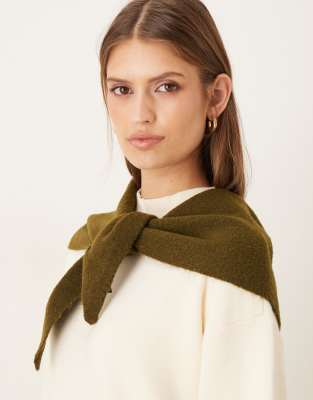 Accessorize Accessorize small knit triangle scarf in olive green