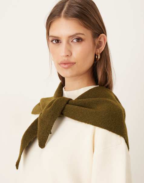 Accessorize small knit triangle scarf in olive green - view 1