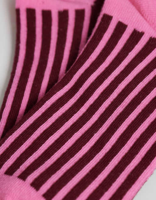 Accessorize – Socken in Rosa und Burgunderrot gestreift, 2 von 3