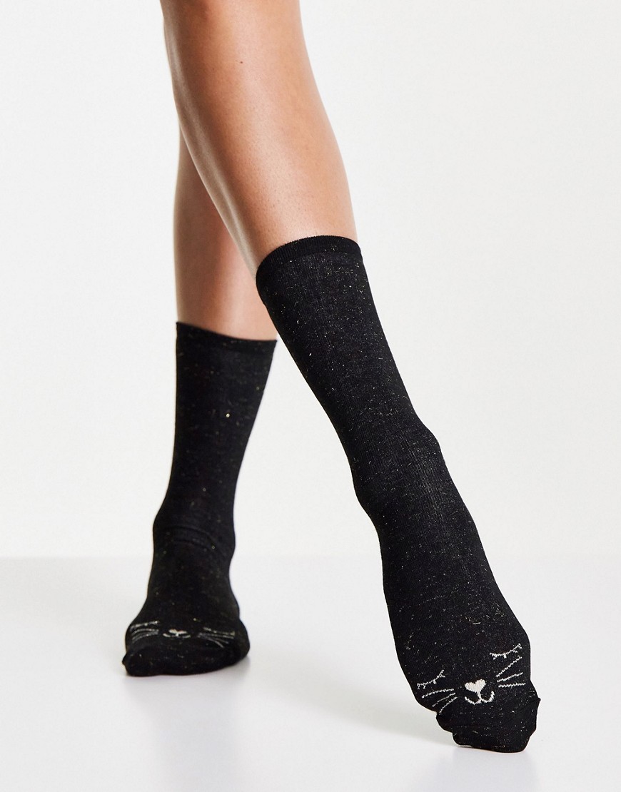 Accessorize socks with cat face in black