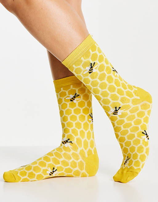Accessorize socks with bee design in yellow