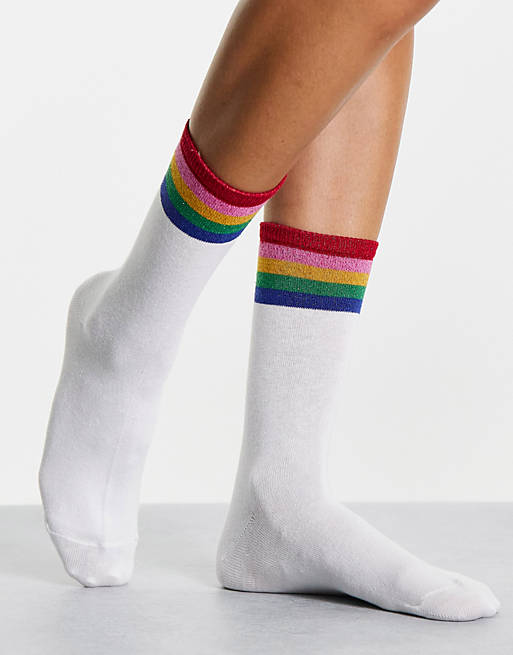 Accessorize socks with rainbow trim in white
