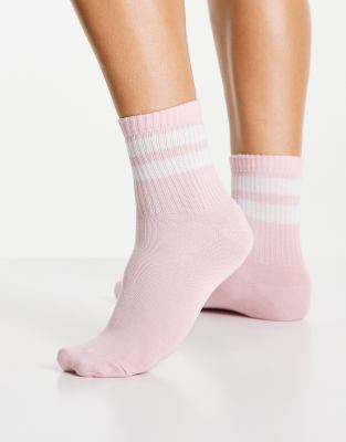 Accessorize Accessorize socks with varsity stripe in pale pink-White